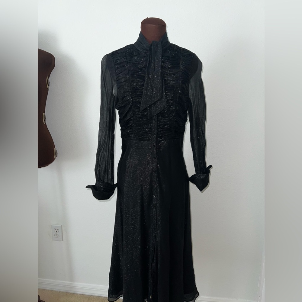 Black silk button down vintage dress size 2